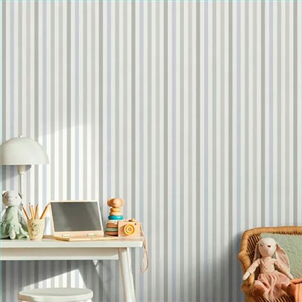 Ref.MG4109 ambiente con magic rayas combinadas Verde, Topo, Azul y Gris sobre fondo Blanco