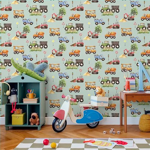 Ref.MG6909 foto de ambiente vehículos de obra magic fondo Verde con Multicolor