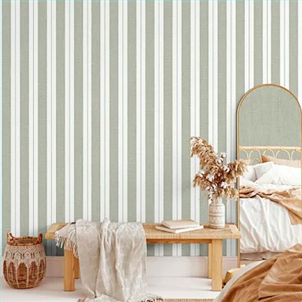 Ref.LR5604 estancia decorada con rayas textiles Verde y fondo Blanco Roto, lirico