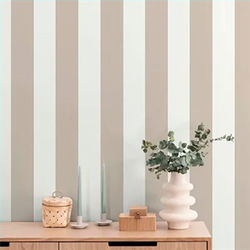 Ref.LR3708 estancia decorada con rayas anchas Marrón y fondo Blanco Roto, lirico