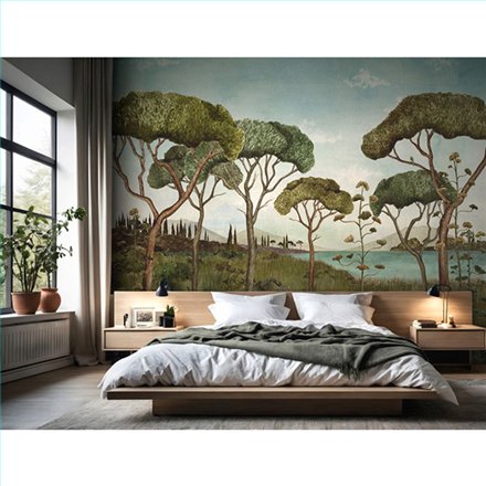 Ref.SP6935 estancia decorada con mural pinos mediterráneos en tono Multicolor, supreme