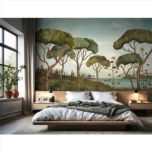 Ref.SP6935 estancia decorada con mural pinos mediterráneos en tono Multicolor, supreme