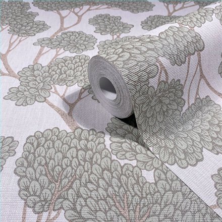 Ref.SP7039 ambiente con supreme árbol oriental Verde y Marrón sobre fondo Blanco Roto