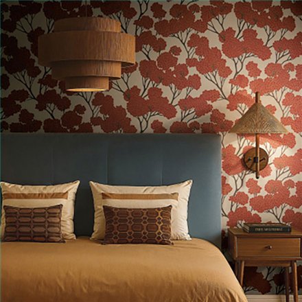 Ref.SP7041 ambiente con supreme árbol oriental Granate, Marrón y Dorado sobre fondo Beige