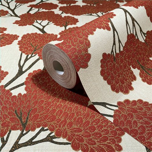Ref.SP7041 foto de ambiente árbol oriental supreme fondo Beige con Granate, Marrón y Dorado