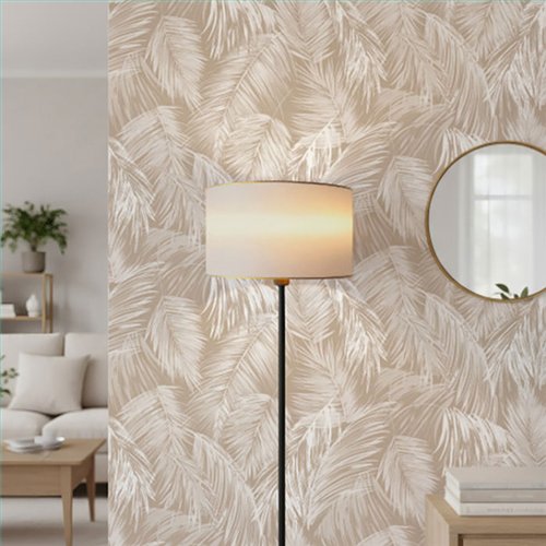 Ref.SP9055 foto de ambiente hojas de palmera supreme fondo Beige con Blanco Roto