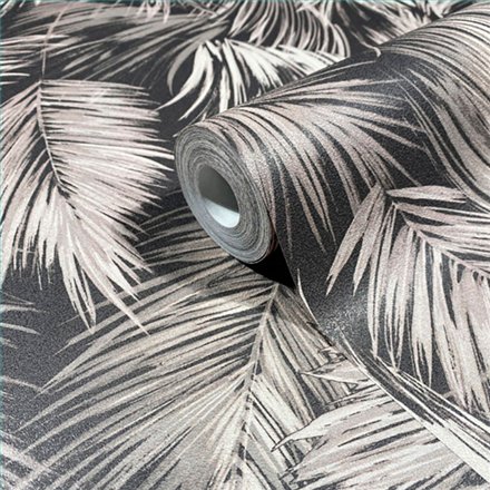 Ref.SP9056 estancia decorada con hojas de palmera Topo y fondo Marrón, supreme