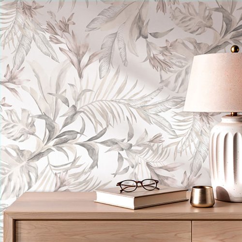 Ref.SP9052 foto de ambiente jungla acuarela supreme fondo Beige con Marrón y Topo