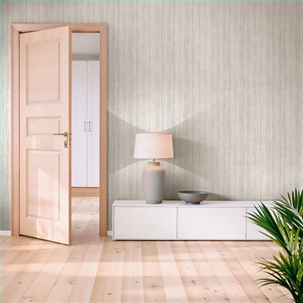 Ref.SP9047 ambiente real de vetas verticales supreme, sobre fondo Beige en tonos Topo, Gris y Blanco Roto