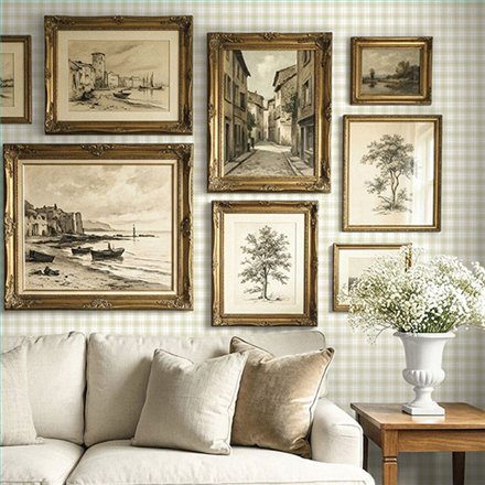 Ref.LB52007 estancia decorada con cuadros Blanco Roto y Azul y fondo Beige, dolly mixtures