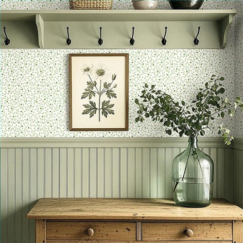 Ref.LB50904 estancia decorada con ramitas Verde y fondo Blanco Roto, dolly mixtures