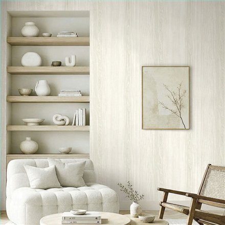 Ref.EW51310 estancia decorada con madera veteada Topo y fondo Blanco Roto, white accents