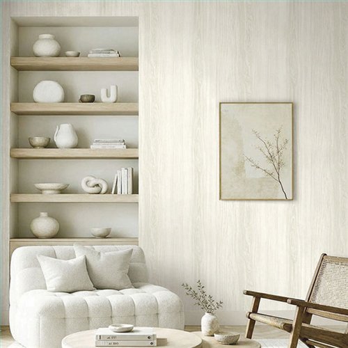 Ref.EW51310 estancia decorada con madera veteada Topo y fondo Blanco Roto, white accents