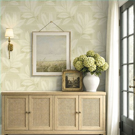Ref.EW50605 estancia decorada con hojas sobre parqué en tono Beige, white accents