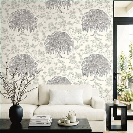 Ref.EW51500 estancia decorada con sauce llorón Gris y Negro y fondo Blanco Roto, white accents