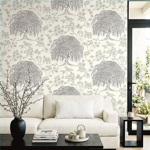 Ref.EW51500 estancia decorada con sauce llorón Gris y Negro y fondo Blanco Roto, white accents