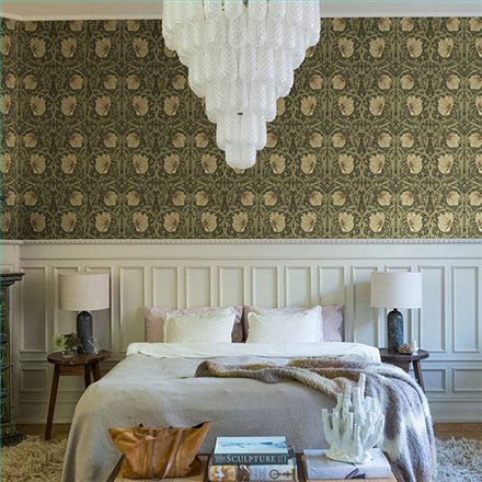 Ref.82095 foto de ambiente tulipanes entrelazados hidden treasures fondo Marrón con Beige, Verde y Bronce