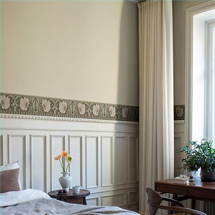 Ref.182110 estancia decorada con tulipanes entrelazados Beige, Verde y Topo y fondo Marrón, hidden treasures