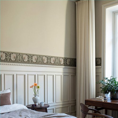 Ref.182110 estancia decorada con tulipanes entrelazados Beige, Verde y Topo y fondo Marrón, hidden treasures