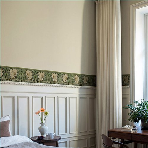 Ref.182108 estancia decorada con tulipanes entrelazados Verde, Beige y Marrón y fondo Negro, hidden treasures