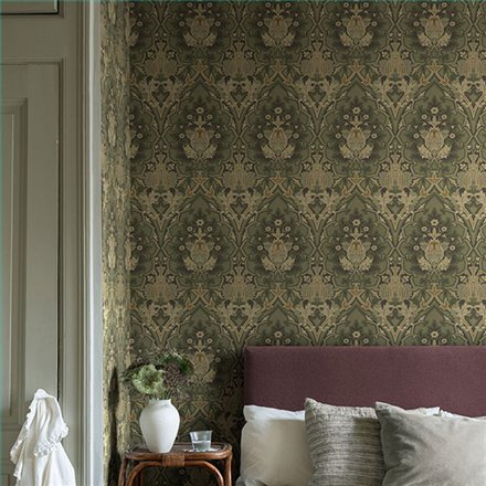 Ref.82086 foto de ambiente damasco ojival hidden treasures fondo Verde con Marrón y Beige