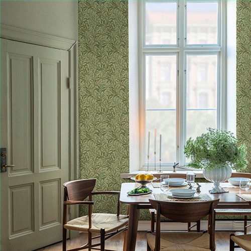Ref.82097 ambiente con hidden treasures ramas de sauce Verde y Marrón sobre fondo Beige