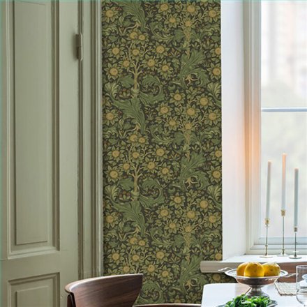 Ref.82089 foto de ambiente acanto y girasoles hidden treasures fondo Verde con Ocre y Marrón