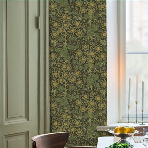 Ref.82089 foto de ambiente acanto y girasoles hidden treasures fondo Verde con Ocre y Marrón