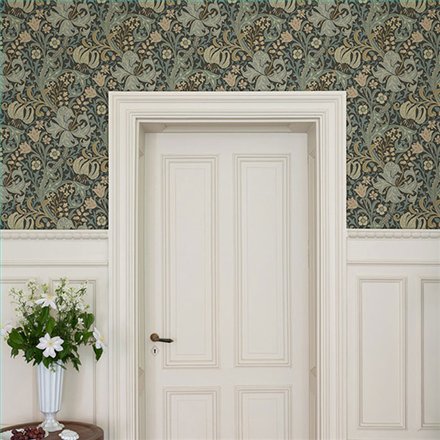 Ref.82103 ambiente con hidden treasures lirios arts & crafts Azul, Beige y Marrón sobre fondo Gris