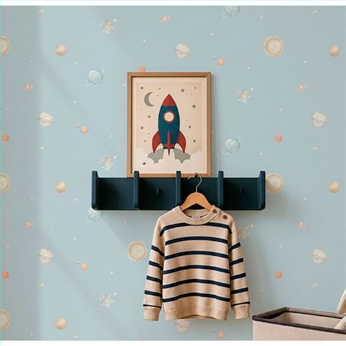 Ref.028-ALI ambiente real de planetas alice, sobre fondo Azul en tonos Beige, Marrón, Gris y Blanco Roto