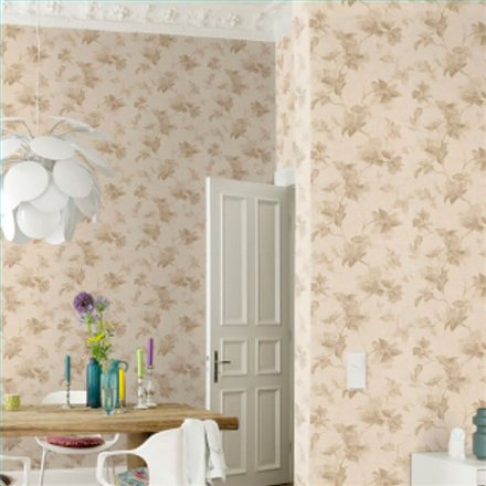 Ref.001-COT cotton - ambiente decorado con fondo Beige con detalles en Marrón, motivo floral magnolias