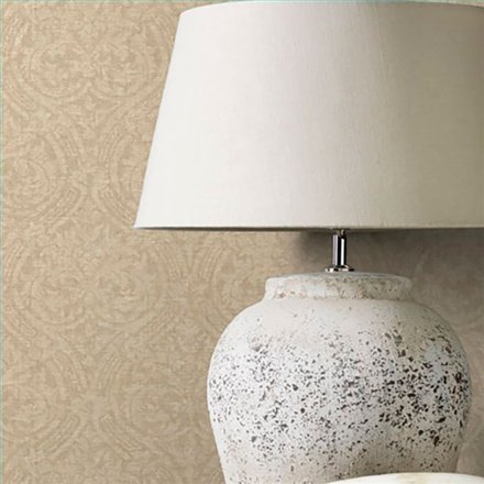 Ref.003-COT habitación con damasco cotton, fondo Beige con detalles en Marrón, motivo damasco