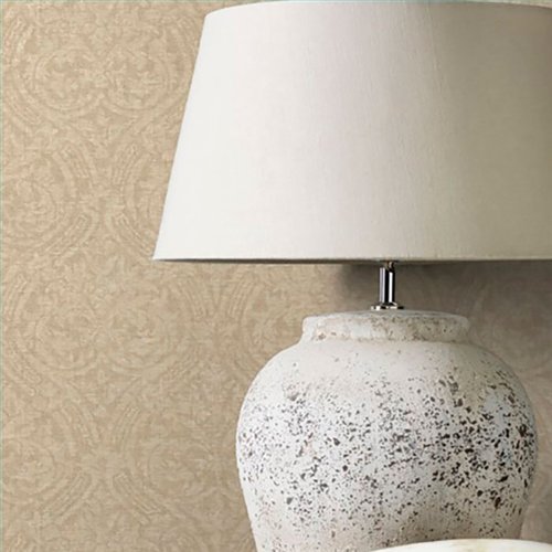 Ref.003-COT habitación con damasco cotton, fondo Beige con detalles en Marrón, motivo damasco