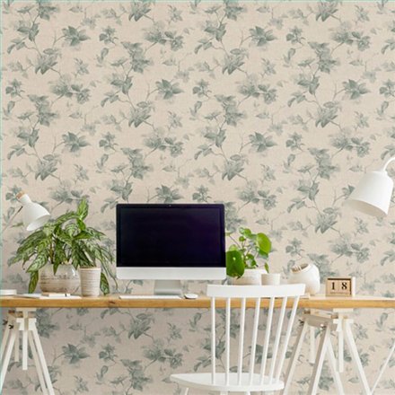 Ref.012-COT ambiente real de floral magnolias cotton, sobre fondo Topo en tonos Verde