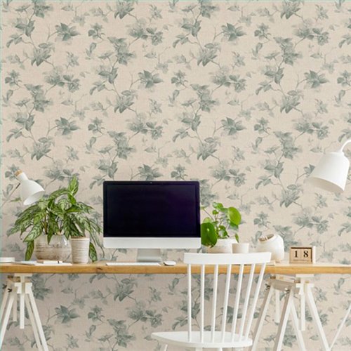 Ref.012-COT ambiente real de floral magnolias cotton, sobre fondo Topo en tonos Verde