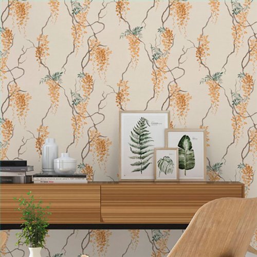Ref.006-BOO foto de ambiente glicinias bamboo fondo Beige con Ocre, Verde, Marrón y Bronce