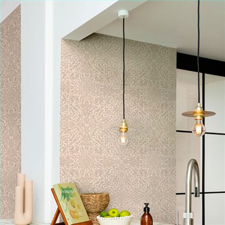Ref.029-BOO ambiente con bamboo damasco arabesco Dorado sobre fondo Beige