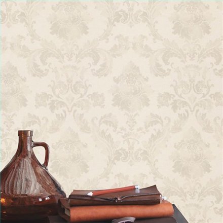 Ref.034-BOO estancia decorada con damasco Topo y fondo Beige, bamboo
