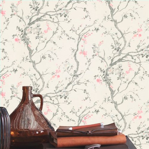 Ref.037-BOO foto de ambiente ramas floridas bamboo fondo Blanco Roto con Gris y Rosa
