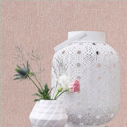 Ref.039-BOO estancia decorada con liso jaspeado Blanco Roto y Marrón y fondo Rosa, bamboo