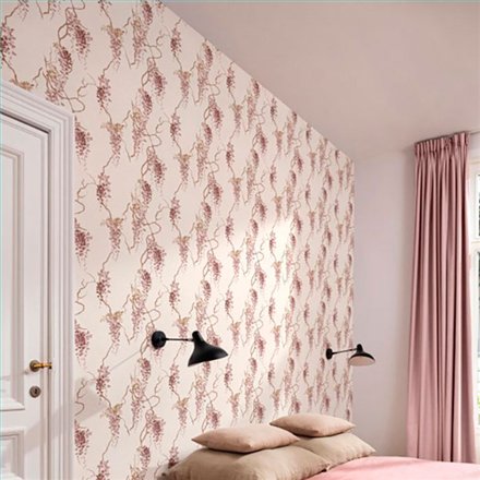 Ref.041-BOO ambiente real de glicinias bamboo, sobre fondo Beige en tonos Rosa y Dorado