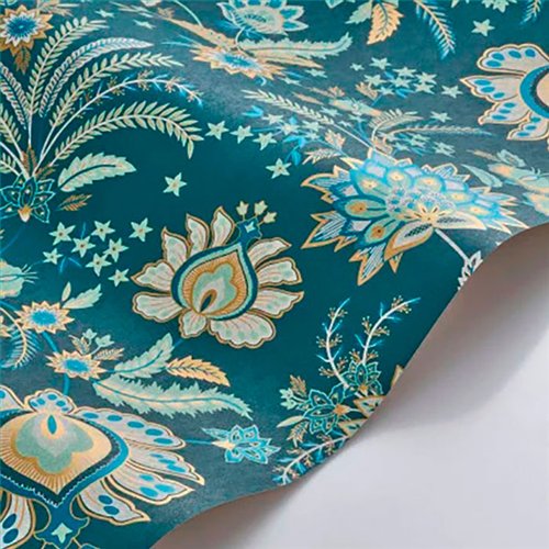 Ref.FAMI-202687644 foto de ambiente floral indiana maison de famille fondo Azul con Topo, Verde y Dorado