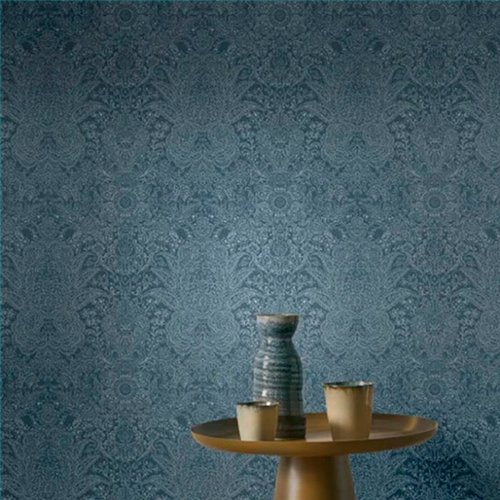 Ref.FAMI-202716666 foto de ambiente damasco cachemir maison de famille fondo Azul con Plateado