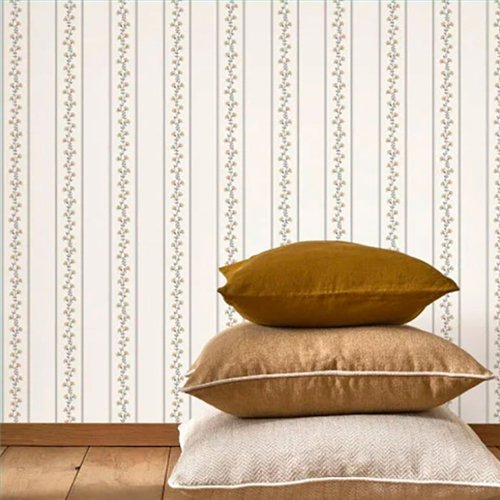 Ref.FAMI-202709233 foto de ambiente rayas florales maison de famille fondo Blanco Roto con Amarillo, Gris y Topo