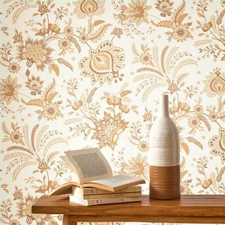 Ref.FAMI-202681205 foto de ambiente floral indiana maison de famille fondo Blanco Roto con Beige, Marrón y Ocre