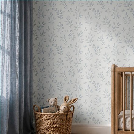 Ref.012-ALI ambiente real de hojas acuarela alice, sobre fondo Blanco Roto en tonos Azul