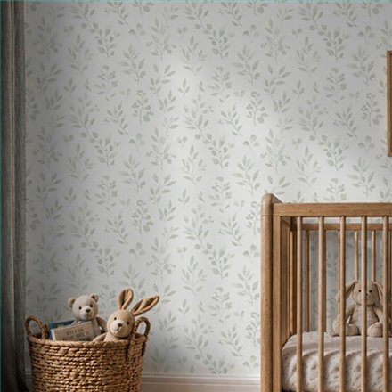 Ref.014-ALI foto de ambiente hojas acuarela alice fondo Blanco Roto con Verde