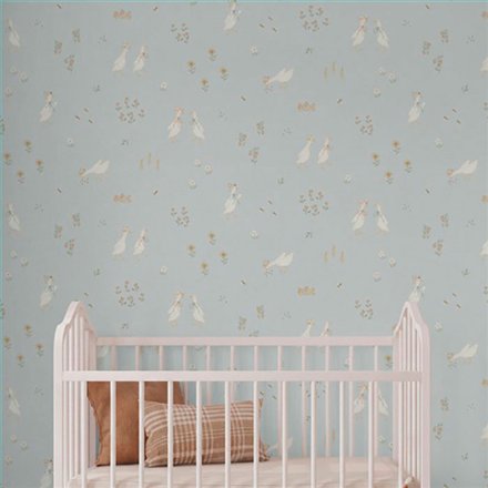 Ref.018-ALI foto de ambiente ocas con lazos alice fondo Azul con Blanco Roto, Verde, Amarillo, Salmón y Naranja