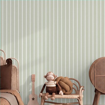 Ref.020-ALI ambiente real de rayas alice, sobre fondo Verde en tonos Blanco Roto