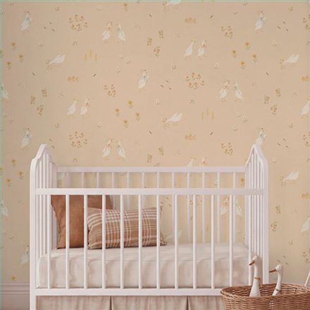 Ref.022-ALI foto de ambiente ocas con lazos alice fondo Beige con Blanco Roto, Verde, Rosa, Amarillo y Naranja